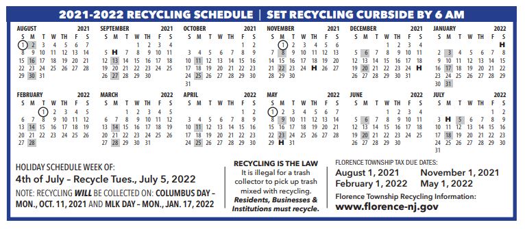 Burlington County Recycling Schedule 2022 Curbside Collection Schedule - Township Of Florence